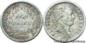 S2028 Rare France 1/2 Franc Napoléon 1808 A Paris Argent Silver - Faire Offre