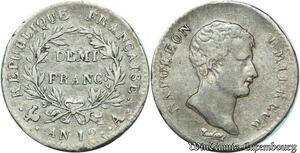 S2029 Très Rare France 1/2 Franc Napoléon Empereur An 12 A Paris Silver