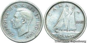 S2045 Canada 10 Cents Georgius VI 1940 Silver ->Make offer