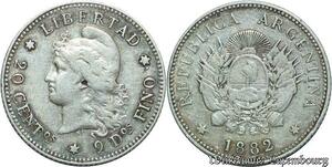 S2049 Argentina 20 Centavos Libertad 1882 Silver ->Make offer