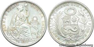 S2054 Scarce Peru 1/2 Sol Lima 1907 FDC ! UNC ! BU Argent ->Make offer