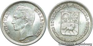 S2063 Venezuela 25 Centimos 1954 FDC BU Silver ->Make offer