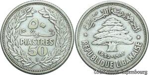 S2071 Liban 50 Piastres 1952 Argent Silver ->Faire Offre