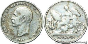 S2081 Greece 1 Drachmai George I 1910 A Paris 1863-1913 Silver