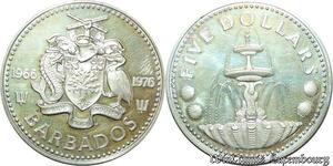 S2102 Barbados 5 Dollars Elizabeth II Franklin Mint 1975 BE Proof PF Silver ->Make offer