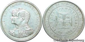 S2112 Portugal 1000 Reis Carlos I 1898 Dav-266 KM-539 Silver ! AU Quality !