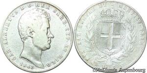S2122 Italy Sardaigne 5 Lire Charles Albert 1843 Genova Silver -> Make offer