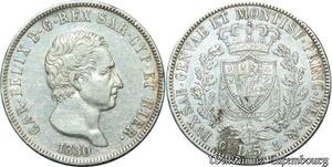 S2123 Rare Italy Kingdom Sardeigne 5 Lire Charles Felix 1830 P Genoa Silver