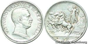 S2129 Italy Italy 2 Lire 1915 Quadriga Briosa Vittorio Emanuele III Silver