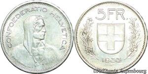S2131 Suisse Confédération Helvétique 5 Francs Helvetia 1933 B Argent Silver AU MS