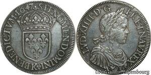 S2336 Rare France Ecu Louis XIV Mèche Longue 1647 K Bordeaux Argent Silver TTB++