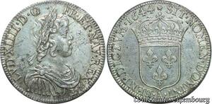 S2341 Rare France 1/2 Ecu Louis XIV Mèche Courte 1644 A Paris Rose Argent Silver SUP