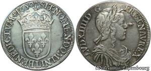 S2342 Rare France 1/2 Ecu Louis XIV Mèche Longue 1650 L Bayonne Argent Silver SUP