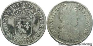 S2344 Rare France 1/4 Ecu Louis XIV Mèche Longue 1653 A Paris Argent