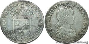 S2346 Rare France 1/4 Ecu Louis XIV Mèche Courte 1644 A Paris Rose Argent