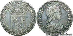 S2347 Rare France 1/4 Ecu Louis XIV Mèche Courte 1644 A Paris Rose Argent