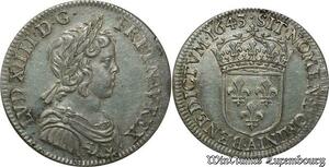 S2349 Rare France 1/4 Ecu Louis XIV Mèche Courte 1643 A Paris Argent Silver SPL