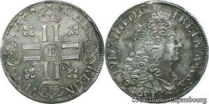 S2352 Rare France 1/2 Ecu Louis XIV Aux 8 L 1691 E Tours Argent Silver SUP