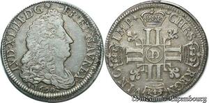 S2353 Rare France 1/2 Ecu Louis XIV Aux 8 L 1690 D Lyon Argent Silver rf - Faire Offre