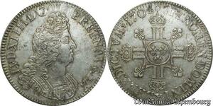 S2356 Rare France Ecu Louis XIV Aux 8 L 1704 X Amiens Silver Quasi Superbe ++++