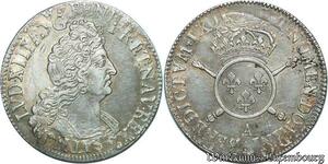 S2361 Rare France 1/2 Ecu Louis XIV Aux Insignes 1701 A Paris Argent Silver SUP