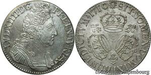 S2372 Rare France Ecu Louis XIV Aux 3 Couronnes 1710 S Reims Argent Silver SUP