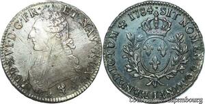 S2380 Rare France Ecu Louis XVI Aux Branches d'Olivier 1784 L Bayonne Argent