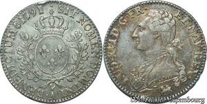 S2386 Rare France 1/2 Ecu Louis XVI Branches d'Olivier 1791 A Paris Léopard Silver