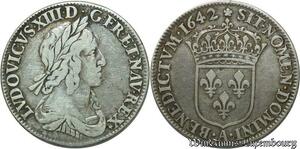 S2392 France R3 1/4 Ecu Louis XIII 2nd poincon Warin 1642 A Paris ROSE + * apres Rex
