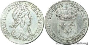 S2393 Rare France R2 1/4 Ecu Louis XIII 2nd poincon Warin 1643 A Paris Rose Argen