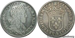 S2414 Rare France 1/4 Ecu Louis XIII Poincon de Warin 1642 A Paris 2 points Silver XF
