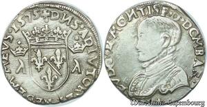 S2423 France Teston Bourbon Louis II Montpensier Dombes 1575 Trevoux TTB+ Revers SUP