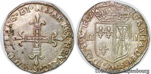 S2476 Rare France 1/4 Ecu Henri IV 1589-1610 de Navarre 1602 Saint-Palais Silver SUP