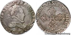 S2484 Rare France Franc au col plat Henri III 1574-1589 158- B Rouen Argent