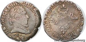 S2485 Rare France Demi-Franc au col plat Henri III 1581 I Limoges Argent