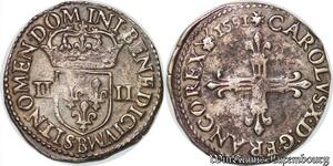 S2487 Rare France 1/4 D'Ecu Charles X 1591 B Rouen Argent Silver Frappe Marteau