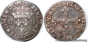S2491 Rare France 1/4 D'Ecu croix de face Henri III 1588 Rennes Silver