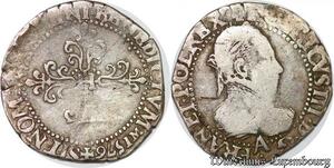 S2494 Rare France 1/4 Franc au col plat Henri III 1576 A Paris Argen
