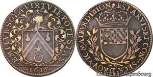 S3163 Rare France Jeton Louis XIII Arviset Conseiller Secrétaire Roi Maire Dijon 1616