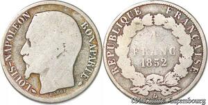 S3492 France 1 Franc Louis Napoléon 1852 A Argent Silver - Faire