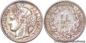 S3497 Rare France 50 Centimes Cérès IIe République1850 A PAris Argent Silver SUP SPL