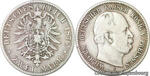 S3514 Germany 2 Mark Wilhem Deutscher Kaiser König V.Preussen 1876 C Silver