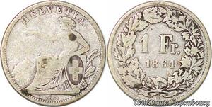 S3519 Suisse 1 Franc Helvetia 1861 B Argent Silver - Faire Offre
