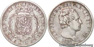 S3523 Rare Italy Rare 1 Lire Charles Félix Sardaigne 1827 P Genova Silver