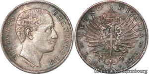 S3525 Rare Italy 1 Lire Vittorio Emanuele III 1902 R Silver Quality TTB++