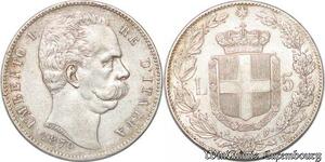 S3530 Rare Italy 5 Lire Umberto I 1879 R Argent Silver Quality !