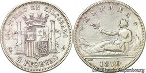 S3543 Espagne Spain Governtment 2 Pesetas 1870 1873 Argent Silver - Faire Offre