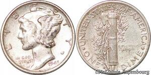 S3567 USA One Dime Mercury Head Winged Liberty S San Francisco 1945 Silver ->Make offer
