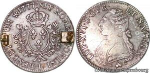 S3704 Rare France Ecu Louis XVI branche oliviers 1777 L Bayonne inversé Silver