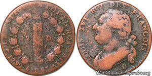 S3716 France 12 Deniers au faisceau Louis XVI type François 1792 D Dijon